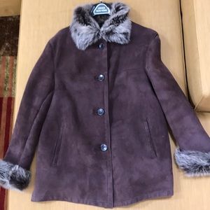 Bloomingdales Suede Coat with Rabbit Fur